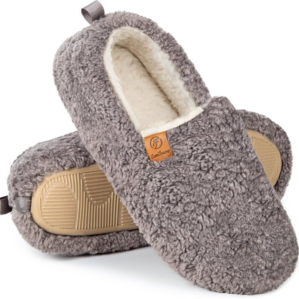 Women’s Faux Shearling Slippers Memory Foam Cozy Indoor Outdoor House Shoes